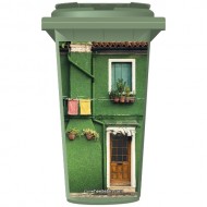 Green Mediterranean Style House Wheelie Bin Sticker Panel